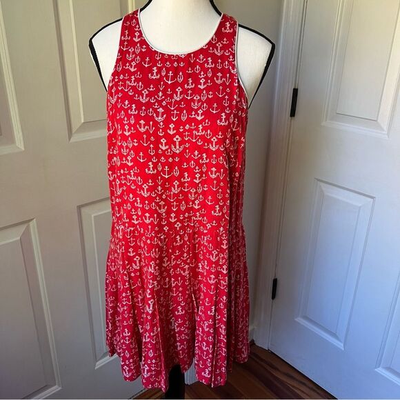 Sea New York Red Anchor Print Drop Waist Dress Sz 6 - Picture 1 of 6